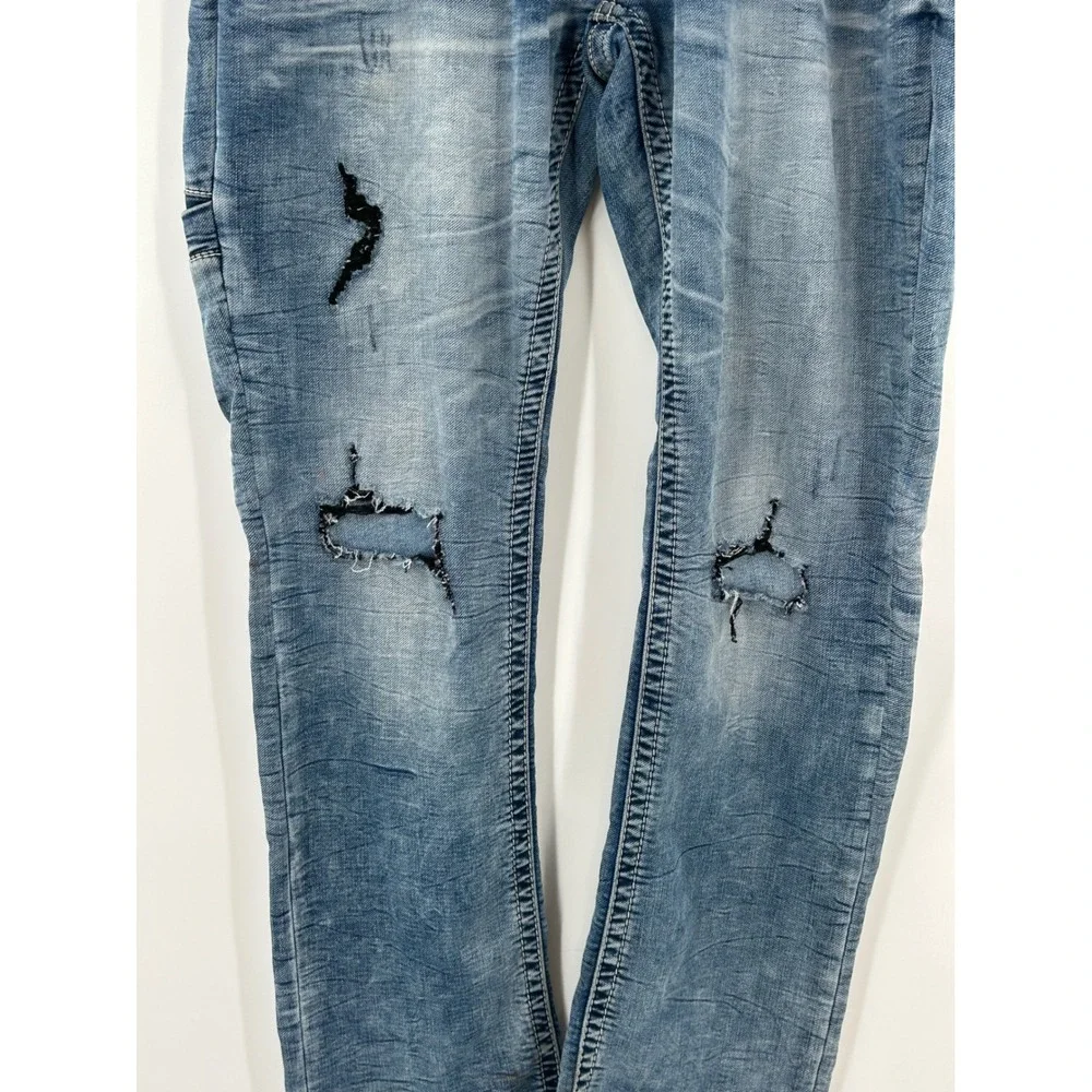 Salvage Havoc Mens Straight Leg Distressed Jeans Blue Medium Wash 36x32 Biker